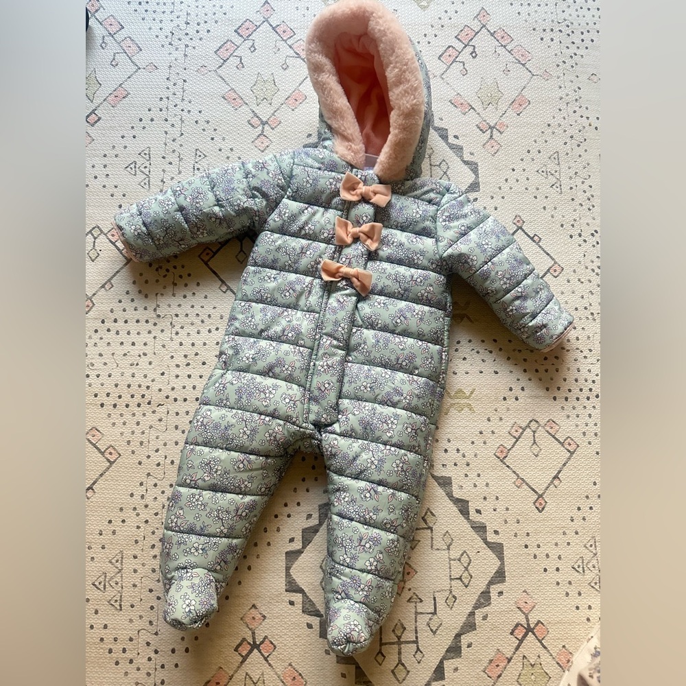 SOLD — Floral Infant Snowsuit Pink Teal Purple Adorable (6/9M, NEW) — SOLD